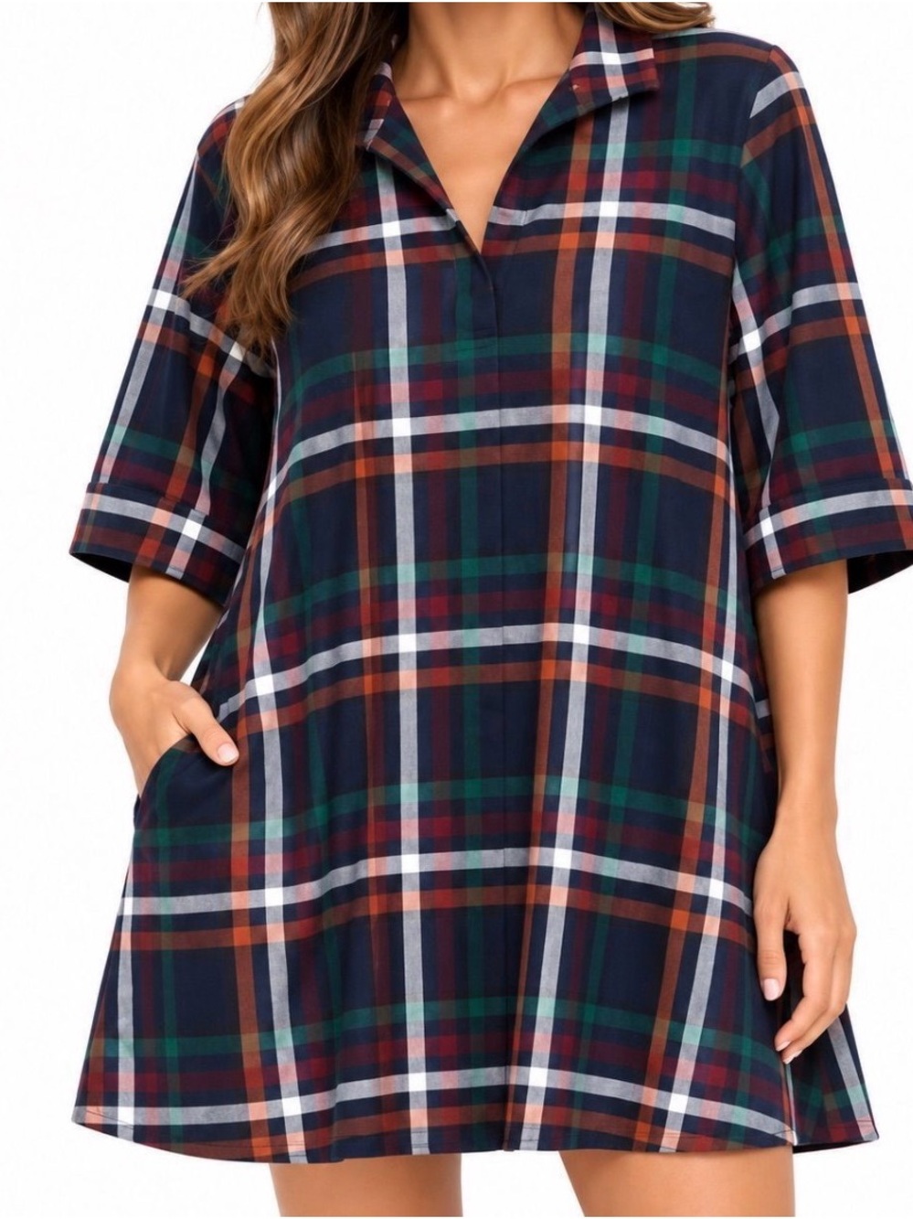 Tuckernuck Navy, Green, Burgundy & Rust Plaid Tunic Dress